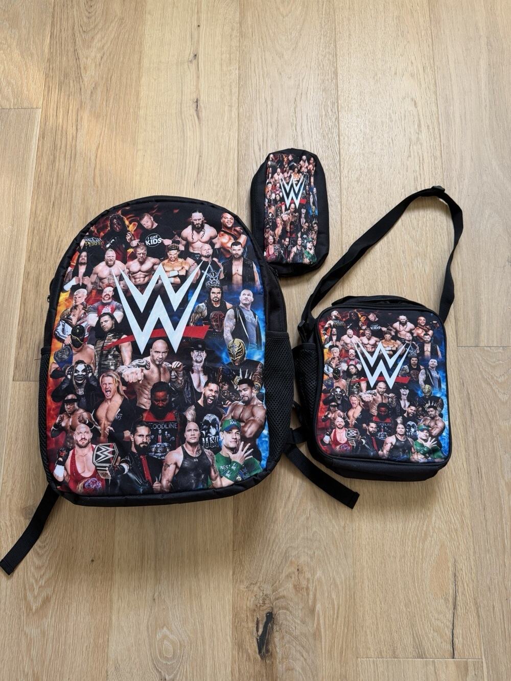 WWE Superstars 3 Piece Backpack Lunch Bag & Pencil Case Set Back To School Fun